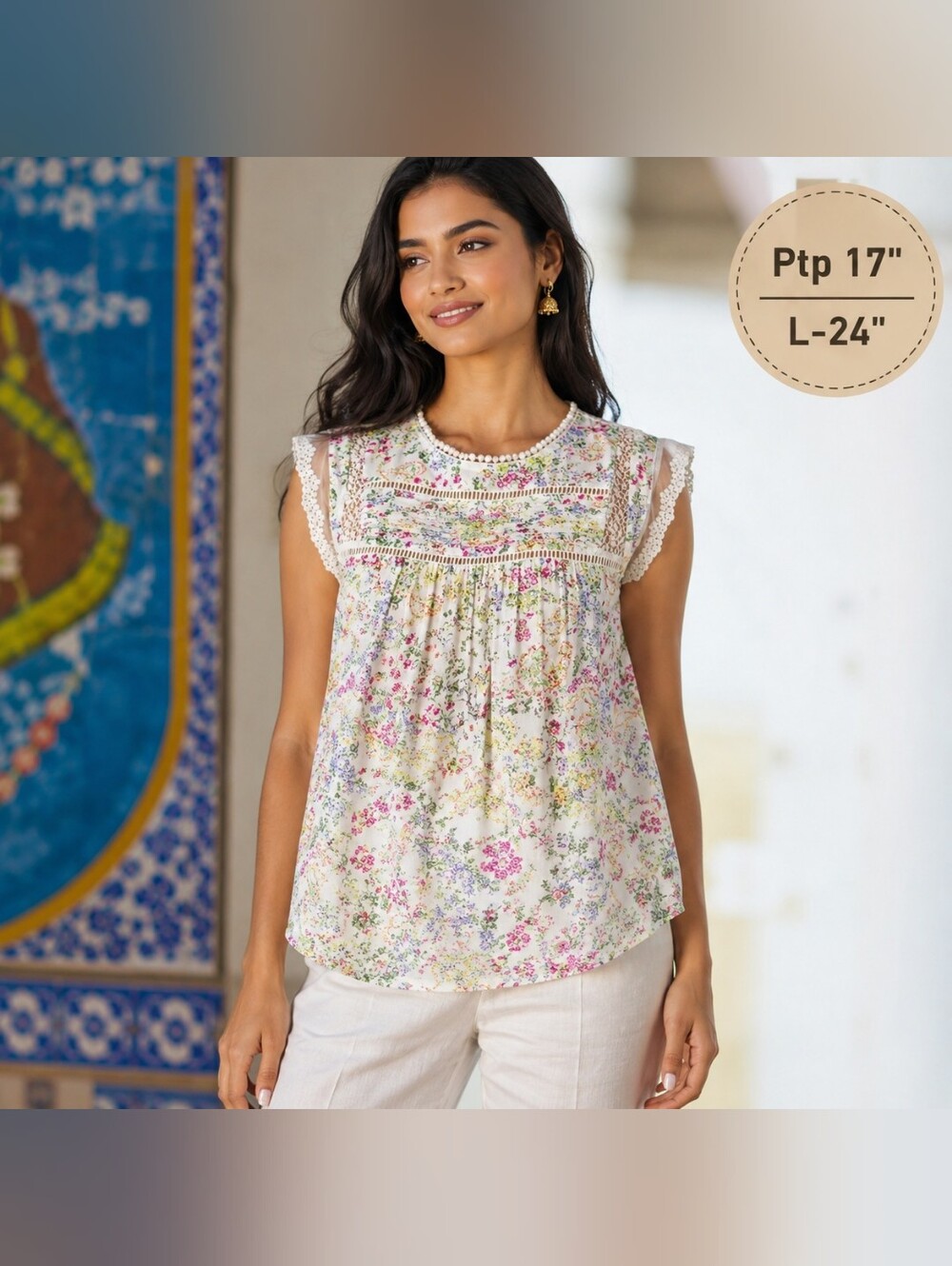 Meadow Rue Floral Lace Trim Sleeveless Blouse Boho Cottagecore Top